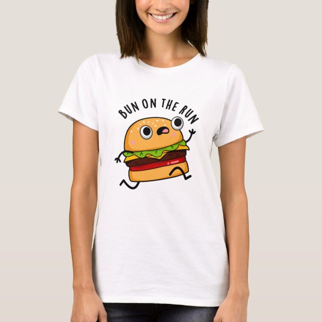 Bun på Springa-brinnande Burger Pun T Shirt (Framsida)