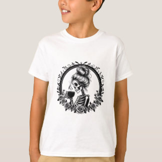 Bun Skeleton Drinking Coffee Vintage Halloween Rol T Shirt
