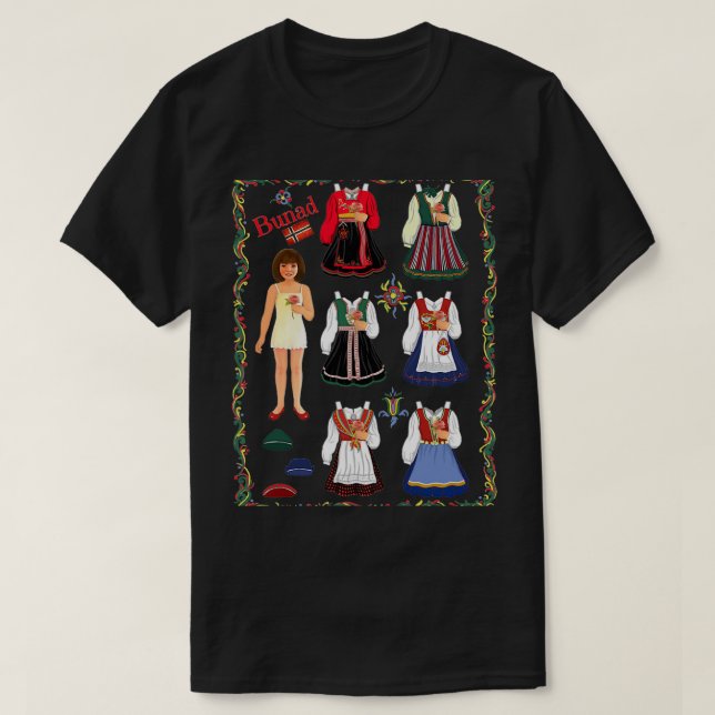 Bunad Costume Norska Pappra dockor T Shirt (Design framsida)