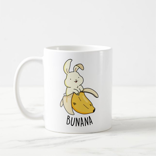 Bunana Funny Bunny i en Banana Pun Kaffemugg (Vänster)