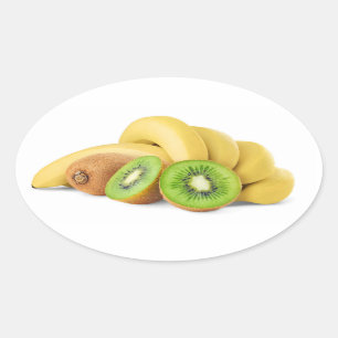 Bunch av banan- och kiwifrukter ovalt klistermärke