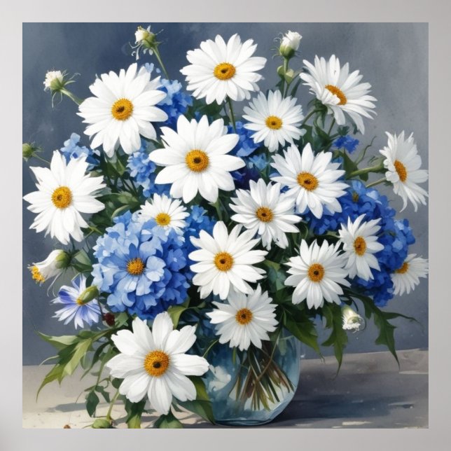 Bunch of Flowers Elegant Daisys Watercolor Poster (Framsidan)