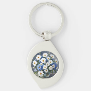 Bunch of Flowers Elegant Daisys Watercolor Swirl Silverfärgad Nyckelring