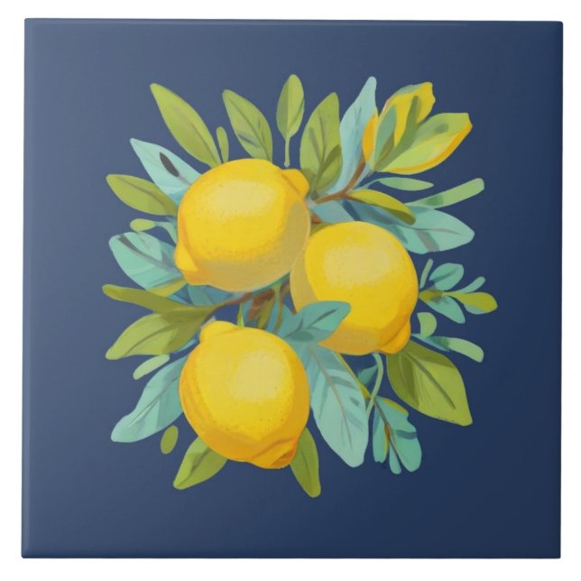 Bunch of Lemons on Mediterranean Dark Blue Kakelplatta (Framsidan)