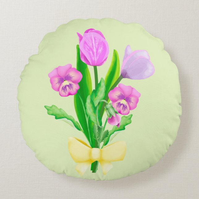 Bunch of Vår blommor Rund Kudde (Framsidan)