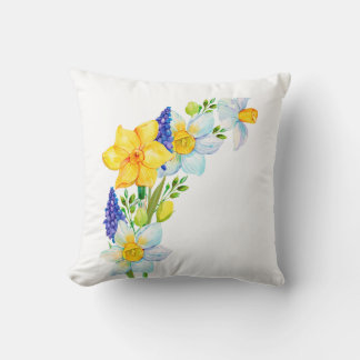 Bunch vår Gult Blåa blommor Kudde