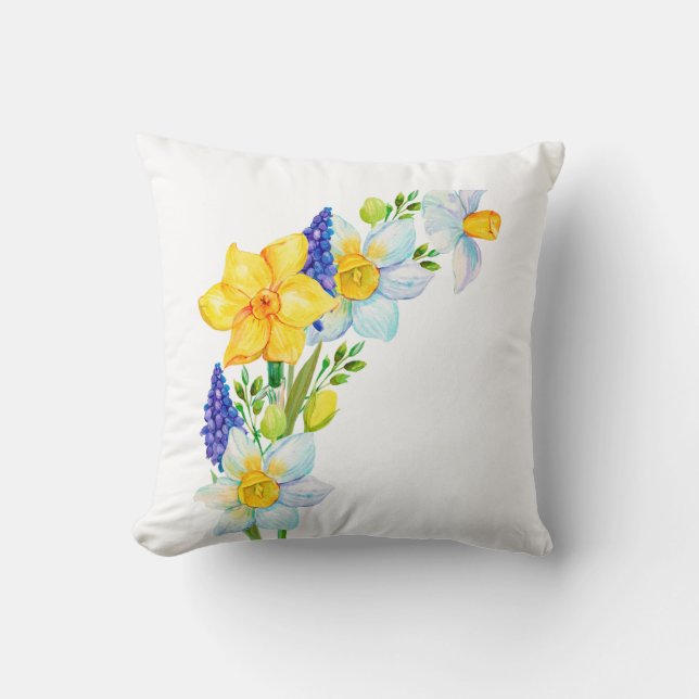 Bunch vår Gult Blåa blommor Kudde (Framsida)