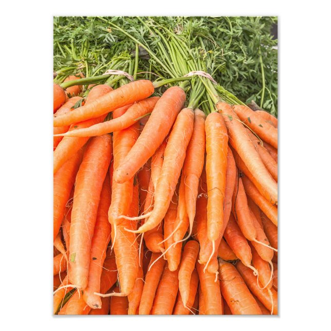 Buncher med ljusa Orange- och Grönt-morötter Fototryck (Framsidan)