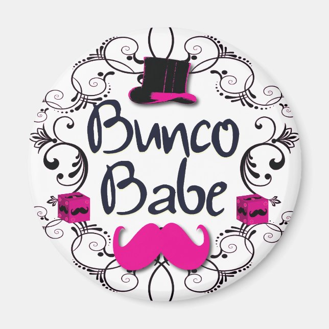 Bunco Babe med Rosa Top hat och Rosa Mustache Magnet (Framsidan)