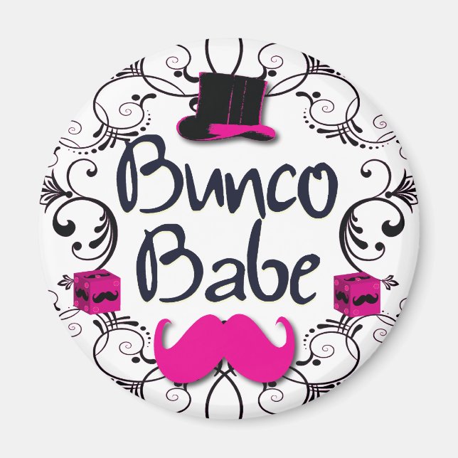 Bunco Babe med Rosa Top hat och Rosa Mustache Magnet (Framsidan)