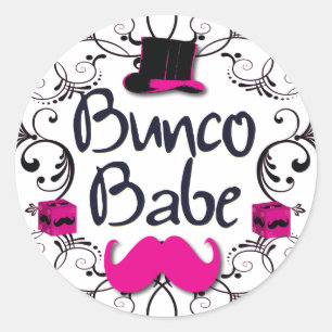 Bunco Babe med rosa top hat- och rosamustasch Runt Klistermärke