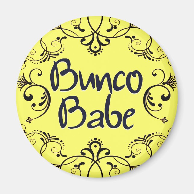 Bunco Babe med Swirls Button Magnet (Framsidan)