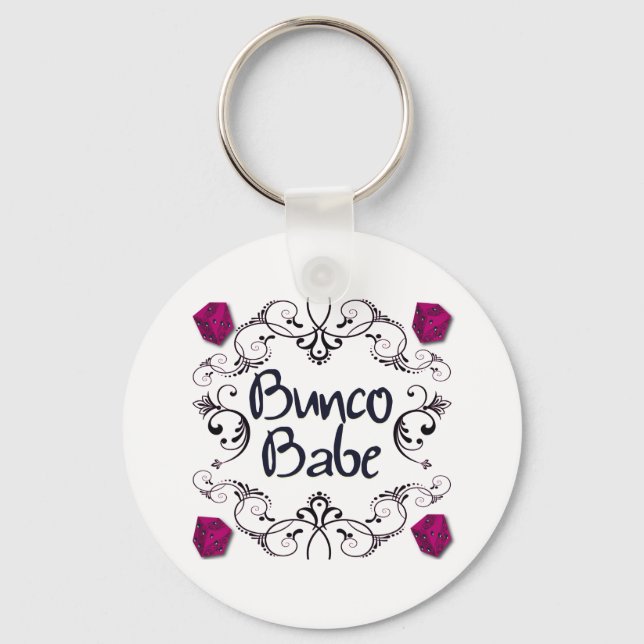 Bunco Babe med Swirls Button Nyckelring (Framsida)