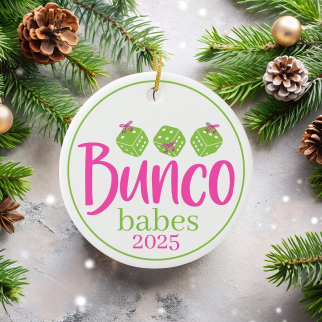 Bunco Babes Christmas Preppy Coquette Custom Gift Julgransprydnad Keramik (Skapare uppladdad)