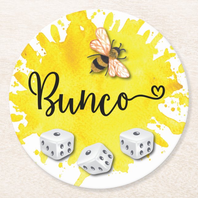 Bunco Bee Dice Underlägg Papper Rund (Framsidan)