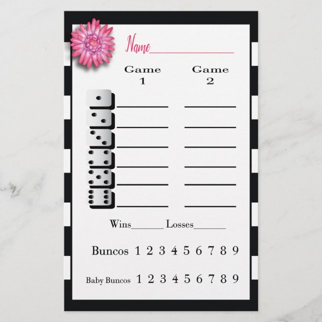 Bunco Black White Rosa Flower Score Lakan Flygblad (Framsidan)