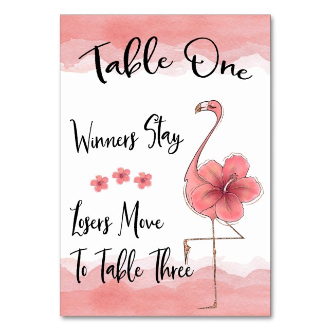 Bunco Bord Card #1 Rosa Flamingo Roligt Bordsnummer (Framsidan)