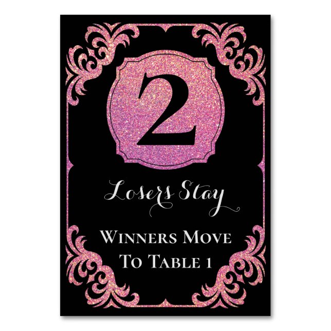 Bunco Bord Card Elegant Rosa Glitter 2 Bordsnummer (Baksidan)