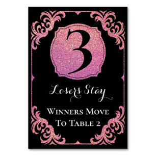 Bunco Bord Card Elegant Rosa Glitter 3 Bordsnummer
