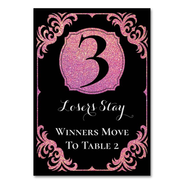 Bunco Bord Card Elegant Rosa Glitter 3 Bordsnummer (Framsidan)