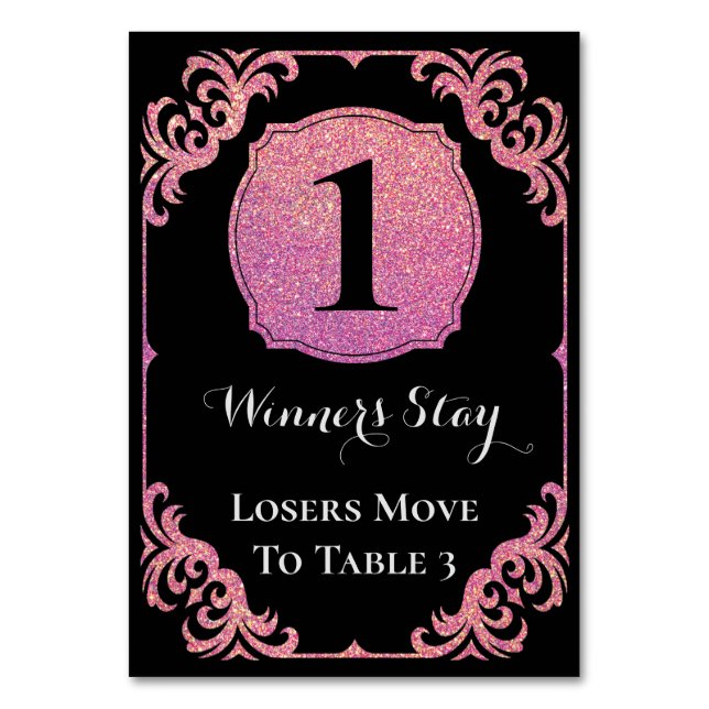 Bunco Bord Card Elegant Rosa Glitter One Bordsnummer (Baksidan)