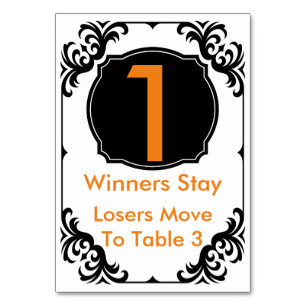Bunco Bord Card-orange och svart -#1 Bordsnummer