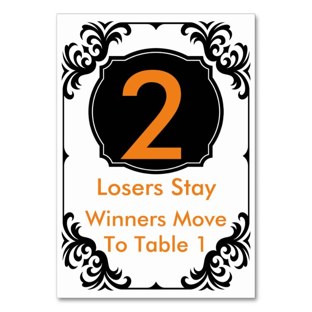 Bunco Bord Card-orange och svart - #2 Bordsnummer (Framsidan)