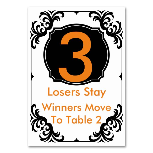 Bunco Bord Card-orange och svart - #3 Bordsnummer (Framsidan)