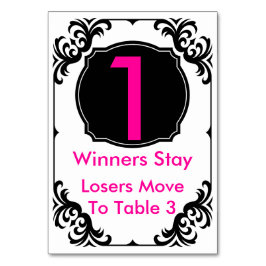 Bunco Bord Card rosa och svart -#1 Bordsnummer