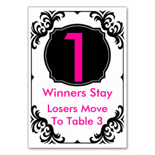 Bunco Bord Card rosa och svart -#1 Bordsnummer