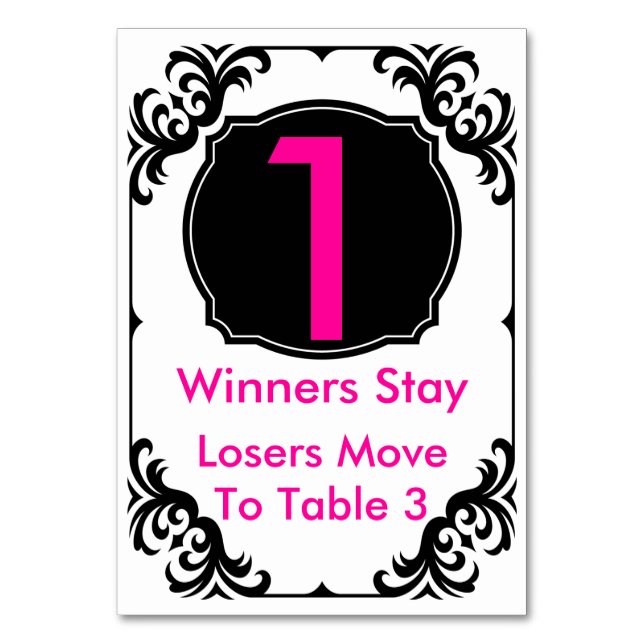 Bunco Bord Card rosa och svart -#1 Bordsnummer (Baksidan)