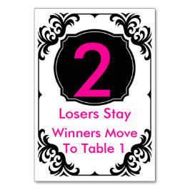 Bunco Bord Card rosa och svart - #2 Bordsnummer