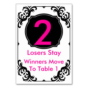 Bunco Bord Card rosa och svart - #2 Bordsnummer