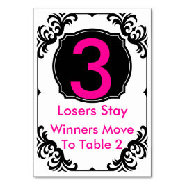 Bunco Bord Card rosa och svart - #3 Bordsnummer
