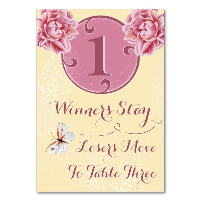 Bunco Bord Card - Rosa Peony #1 Bordsnummer (Framsidan)