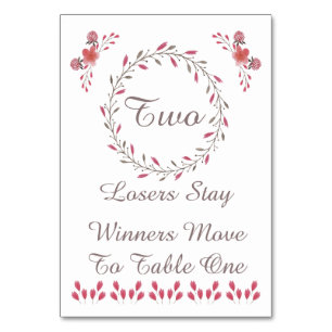 Bunco Bord Card - Söt Blommigt #2 Bordsnummer