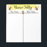 Bunco Bord Tally Score Lakan Bee Anteckningsblock<br><div class="desc">Ha en roligt Bunco-kväll med det här färgstarka bitemat Bunco bord tally lakan! Perfekt för ditt spelkort - det är säkert att det är slått med dina bunco-spelare-gäster. Med roligtens gult och svart design får du en minnesvärd spelnatt som alla kan njuta av.</div>