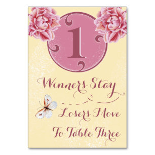 Bunco bordkort - rosa pion #1 bordsnummer