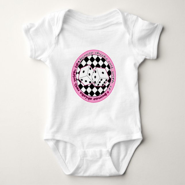 Bunco Chicks Roll with it - Rosa Tee Shirt (Framsida)