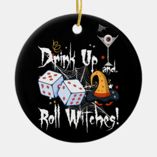 Bunco Dice Halloween Drink Up och Roll Witches Gam Julgransprydnad Keramik