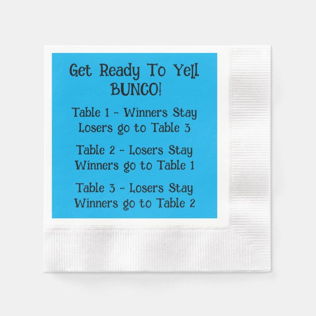 Bunco Directions Napkin in Blue Pappersservett (Framsidan)