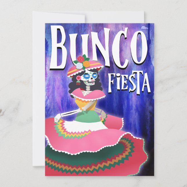 Bunco Fiesta-fest Dag för Döden Skelett Inbjudningar (Framsida)