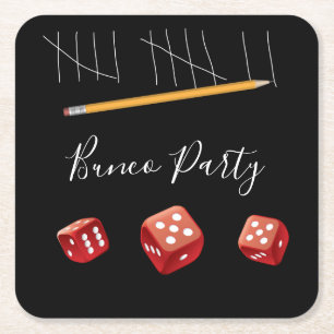 Bunco Game Night Lucky Red Dice Underlägg Papper Kvadrat