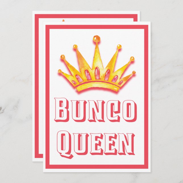 Bunco Game Night Queen Krona Watercolor Inbjudningar (Fram/baksida)