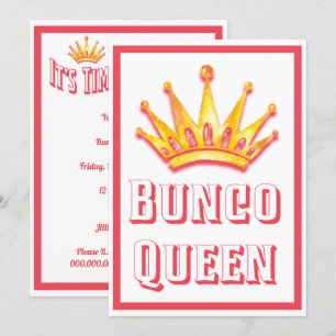Bunco Game Night Queen Krona Watercolor Inbjudningar