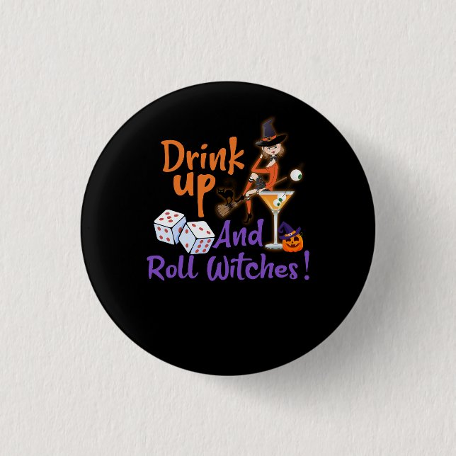 Bunco Halloween Drink Up och Roll Witches Dice Gam Knapp (Framsida)