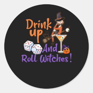 Bunco Halloween Drink Up och Roll Witches Dice Gam Runt Klistermärke