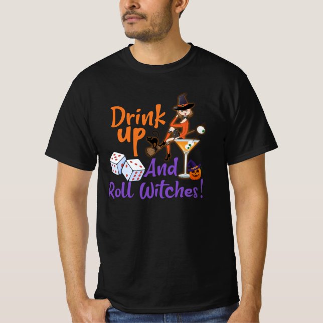 Bunco Halloween Drink Up och Roll Witches Dice Gam T Shirt (Framsida)