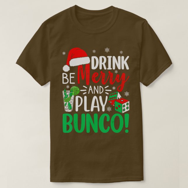 Bunco jul Drink Merry Play Bunco Dice Ugly S T Shirt (Design framsida)