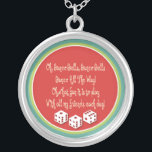 bunco klockor necklace silverpläterat halsband<br><div class="desc">Den här färgadens grafikdesign kan hänföras till "Jingle Klockor" Gör en underbar gåva eller ett pris för bunkospelaren i ditt liv.</div>